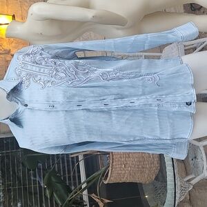 Roar Strength Redefined Men's Light Blue W Stripe Western Dress Shirt L